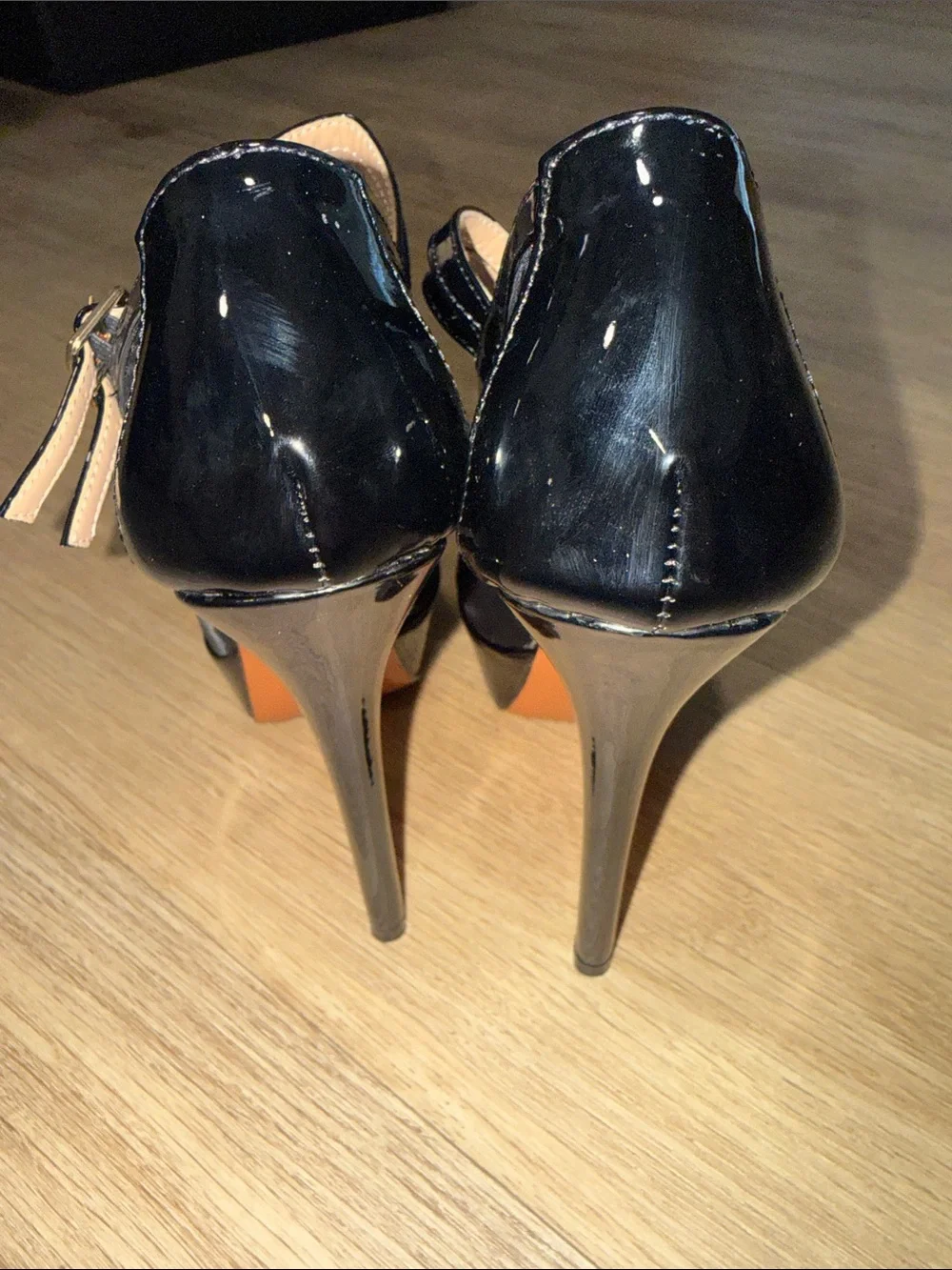 Black Platform Mary Jane Heels with Gold Buckles